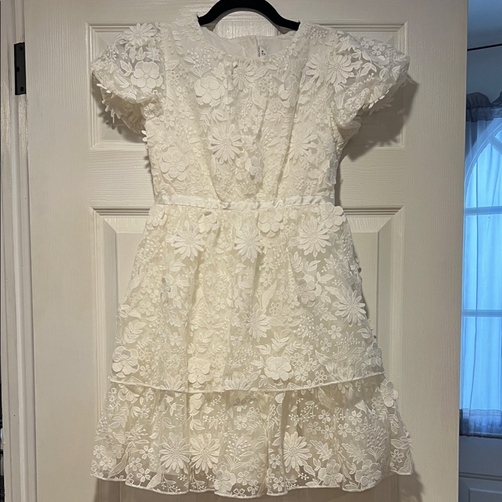 Preowned Janie and Jack White Lace Floral Dress Flower Girl Formal size 12
